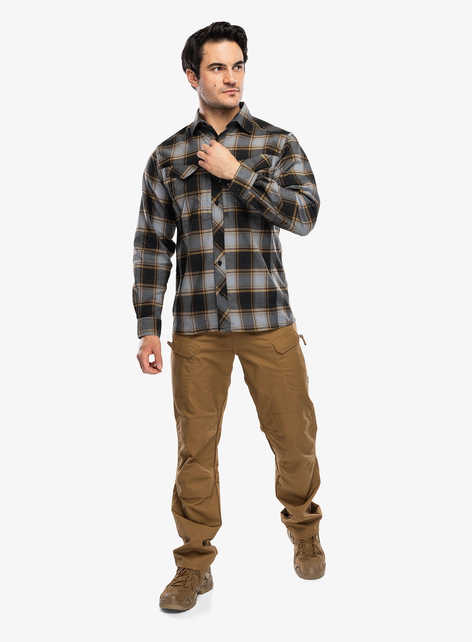 Turistická košeľa Helikon-Tex Defender Mk2 Nylon Sorona Blend - dark ochre plaid