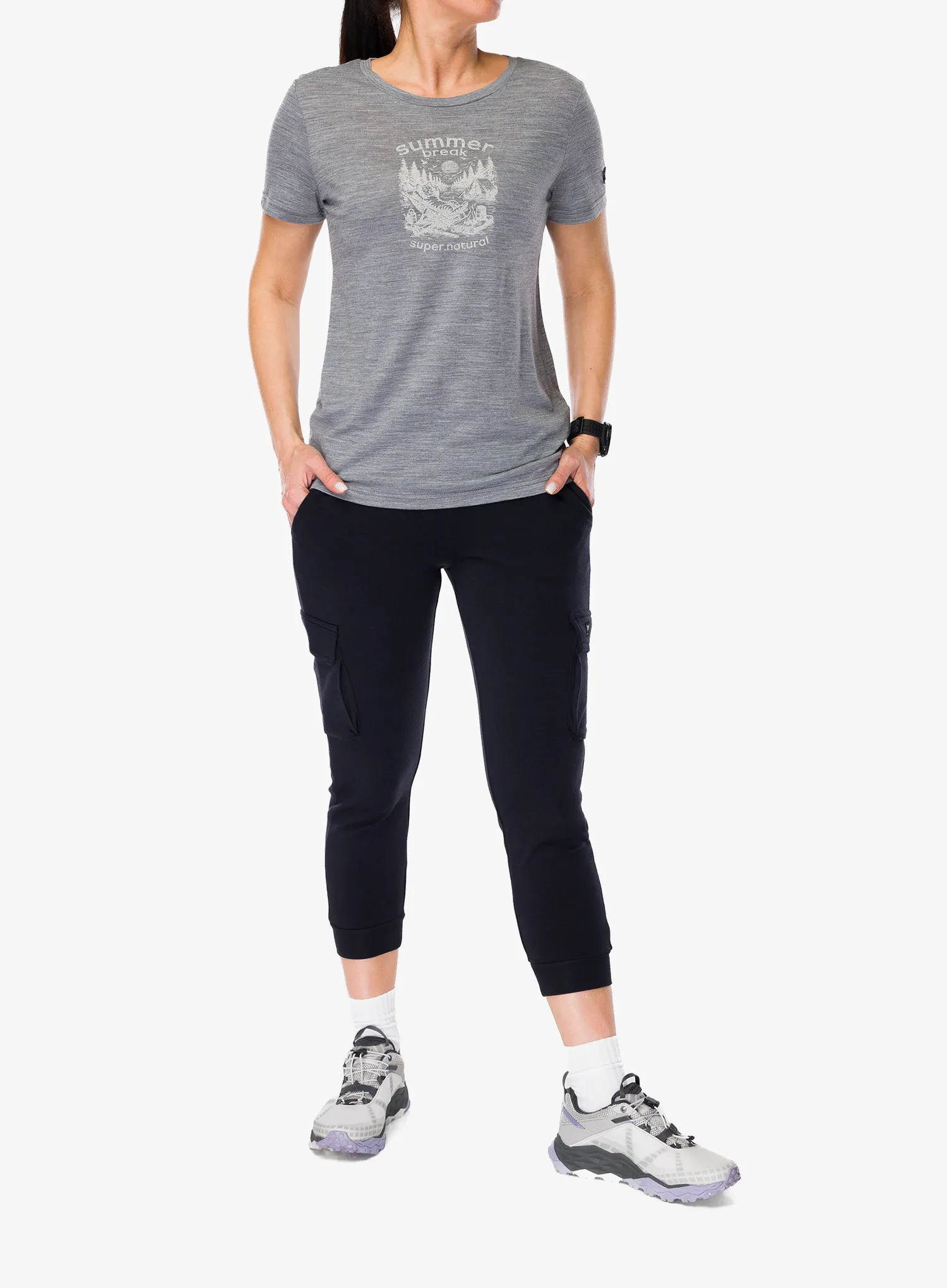 Dámske tričko Super.natural Summer Break Tee - cashmere grey mel/wht stone