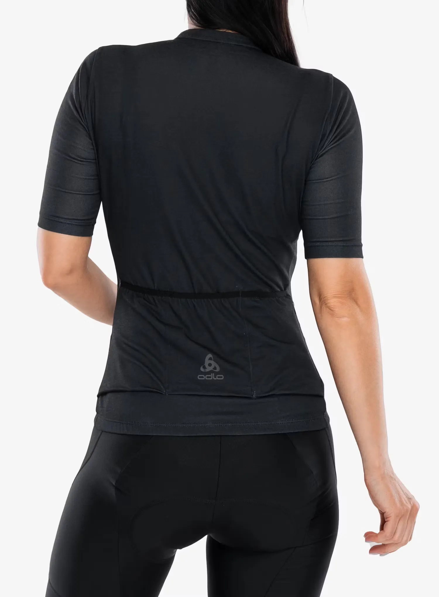 Dámsky cyklistický dres Odlo Essential T-Shirt S/U Collar S/S Full Zip - black