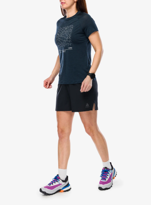 Merino tričko dámske Odlo Merino Tencel Hyper Map Crew Neck S/S - dark sapphire melange