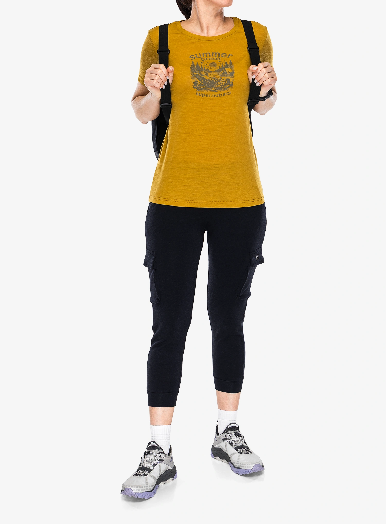 Merino tričko dámske Super.natural Summer Break Tee - dried tobacco/c.mere grey mel