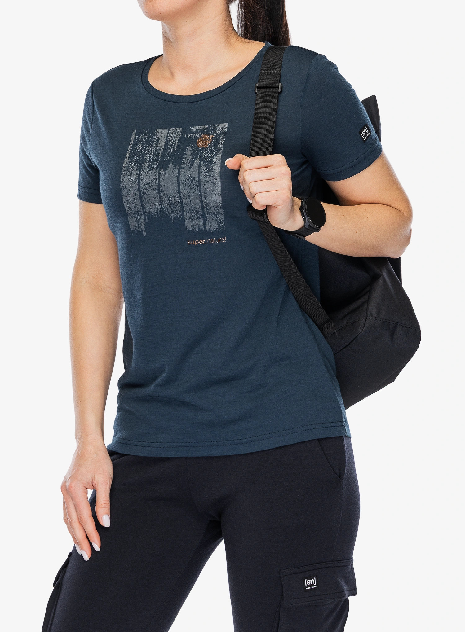 Merino tričko dámske Super.natural Wonder Wald Tee - blueberry/various