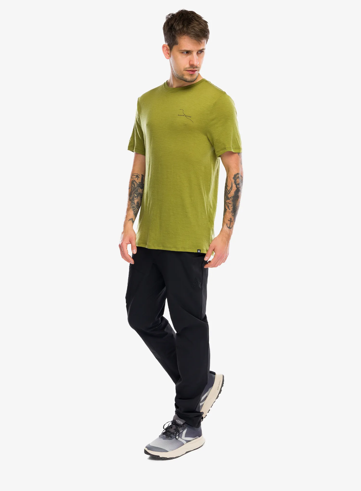 Merino tričko Odlo Merino 160 Postcards Crew Neck S/S - guacamole