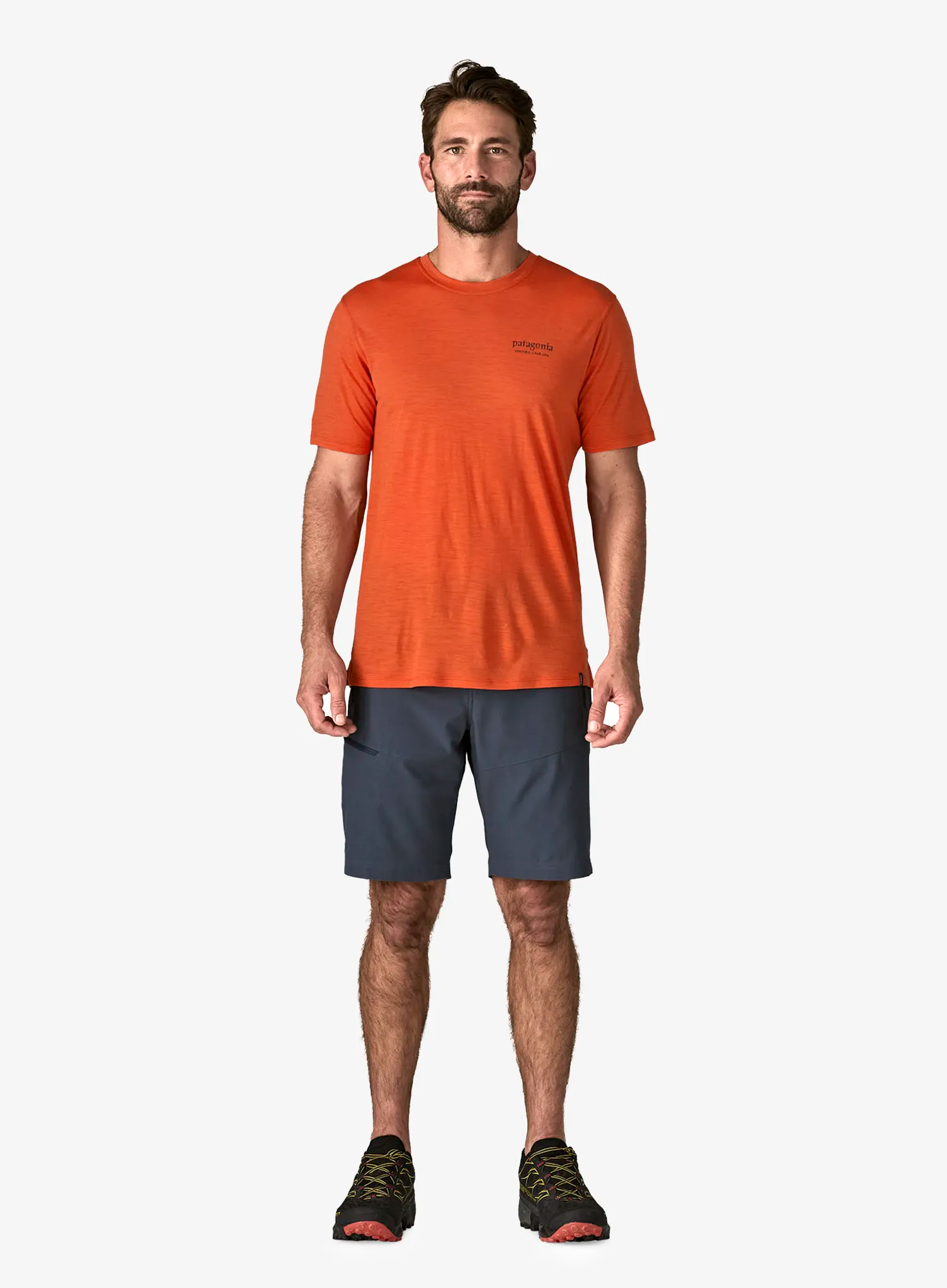 Merino tričko Patagonia Cap Cool Merino Graphic Shirt - heritage header/coal orange