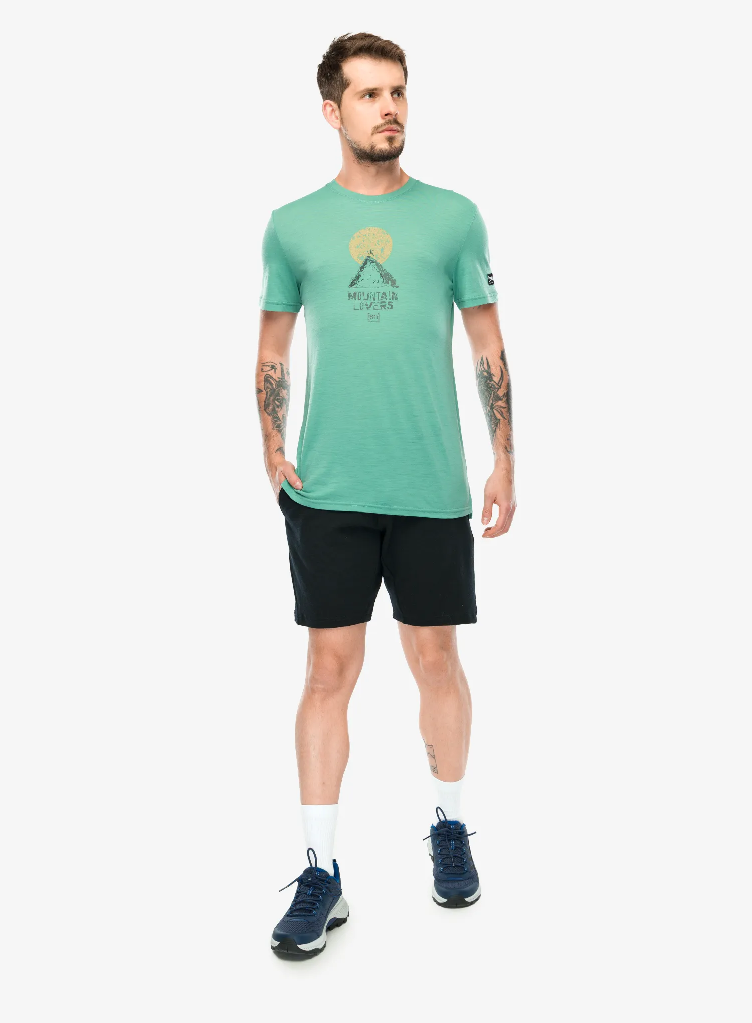 Merino tričko Super.natural No Map Tee - lagoon green/various