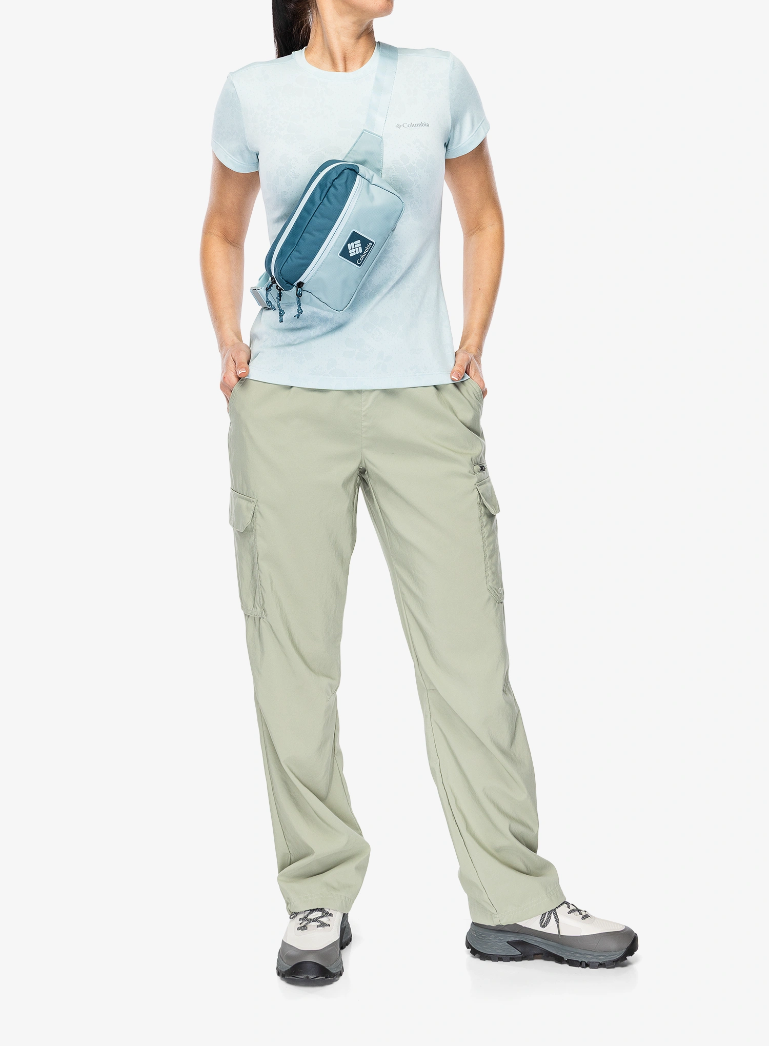 Dámske tričko Columbia Bluebird Canyon II S/S Crew - marine light/florage jacquard