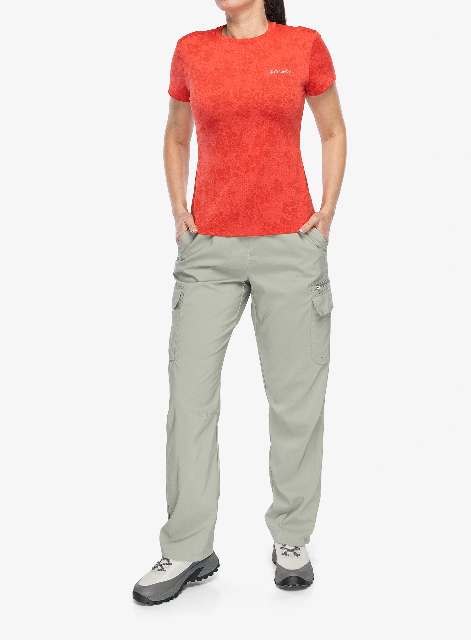 Dámske tričko Columbia Bluebird Canyon II S/S Crew - poppy red/florage jacquard