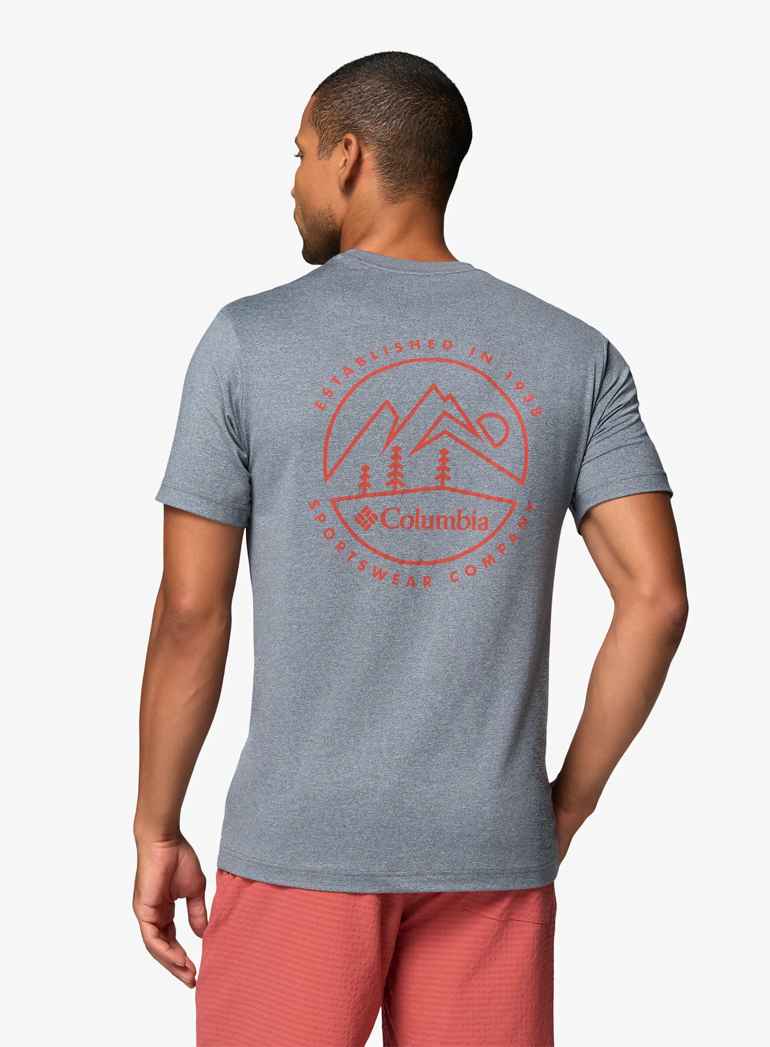 Tričko s potlačou Columbia Parsons Point S/S Back Graphic Tee - city grey heather/linear peaks