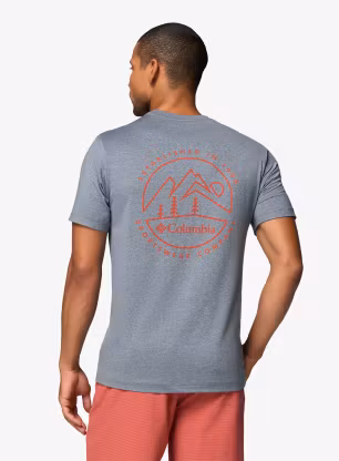 Tričko s potlačou Columbia Parsons Point S/S Back Graphic Tee - city grey heather/linear peaks