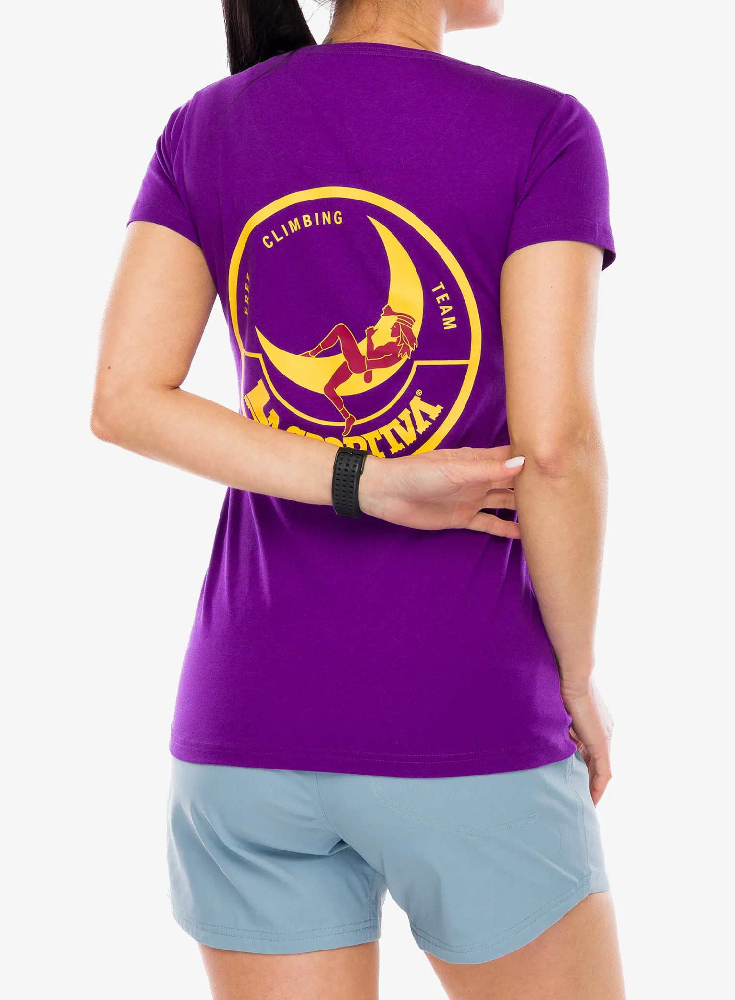 Tričko s potlačou dámske La Sportiva Climbing on the Moon T-Shirt - purple/yellow