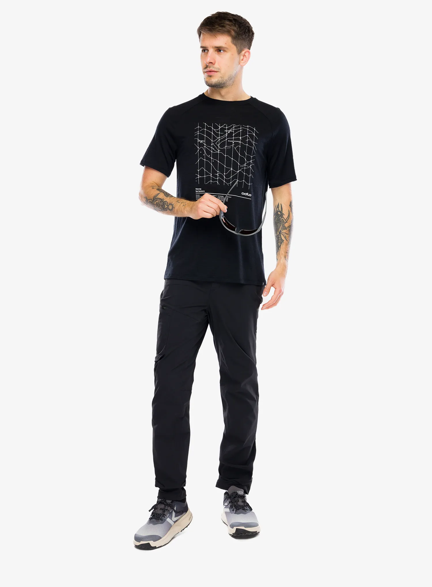 Tričko s potlačou Odlo Merino Tencel Hyper Map Crew Neck S/S - black melange