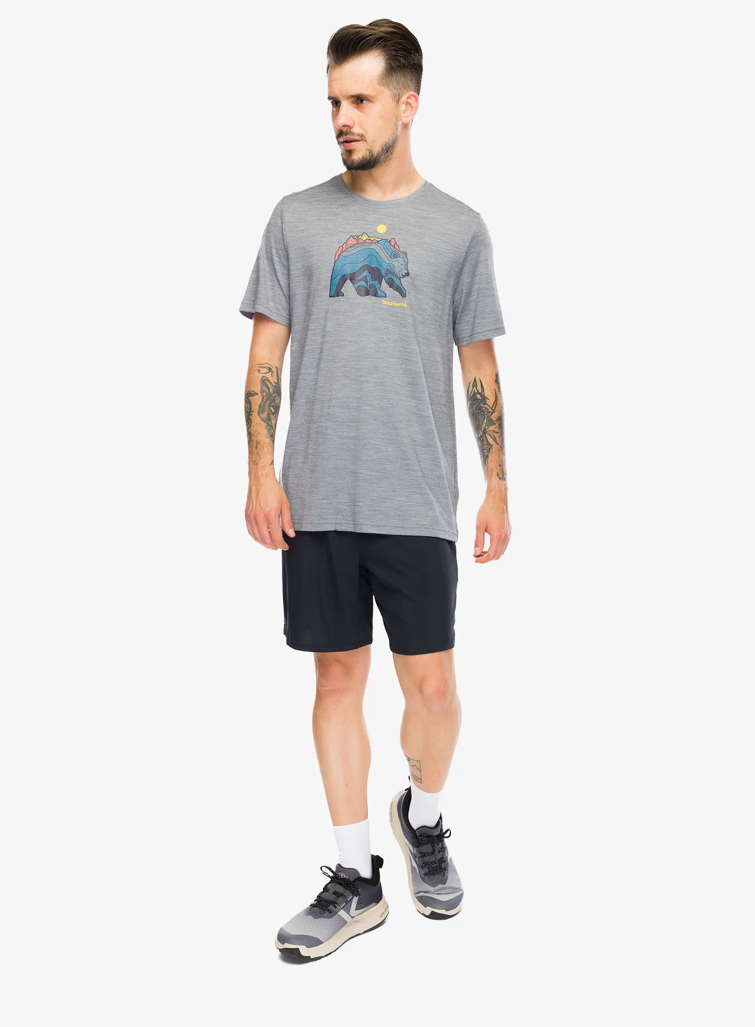 Tričko s potlačou Smartwool Bear Strata Active Short Sleeve Graphic Tee - light gray heather