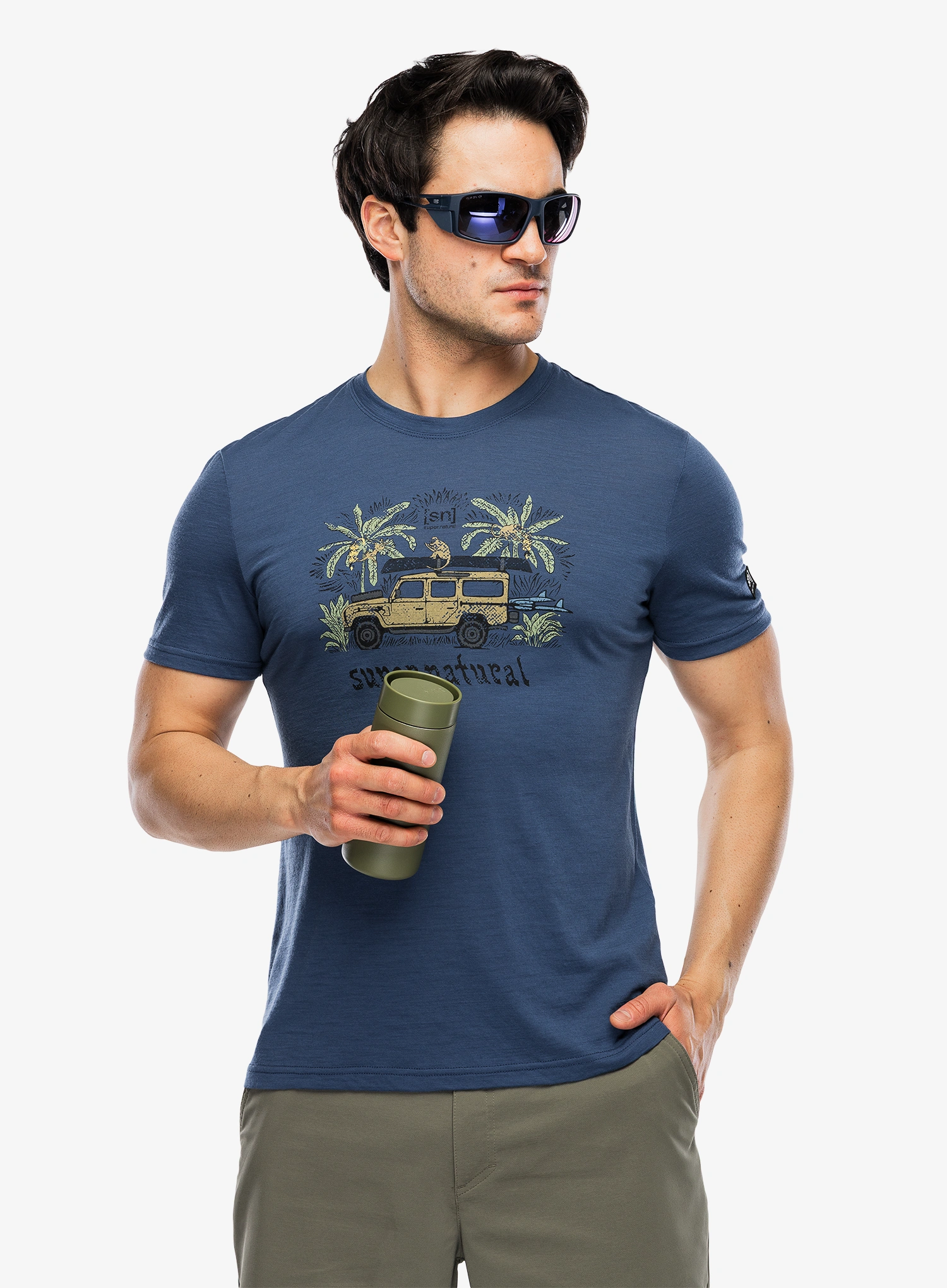 Tričko s potlačou Super.natural Tropicar Tee - ocean blue/various