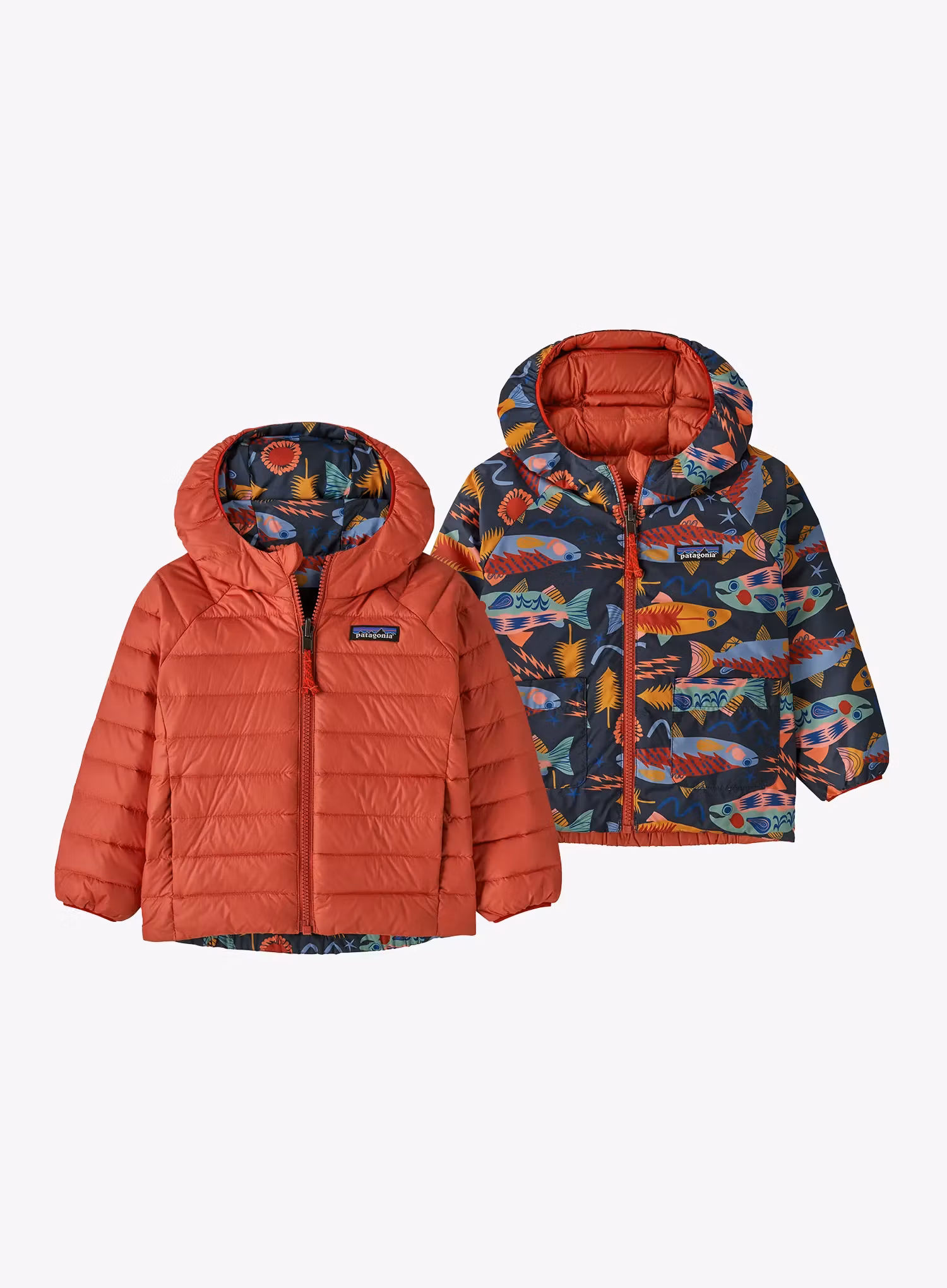 Detská bunda Patagonia Baby Reversible Down Sweater Hoody - salmon energy/ink black