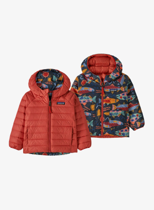 Detská bunda Patagonia Baby Reversible Down Sweater Hoody - salmon energy/ink black
