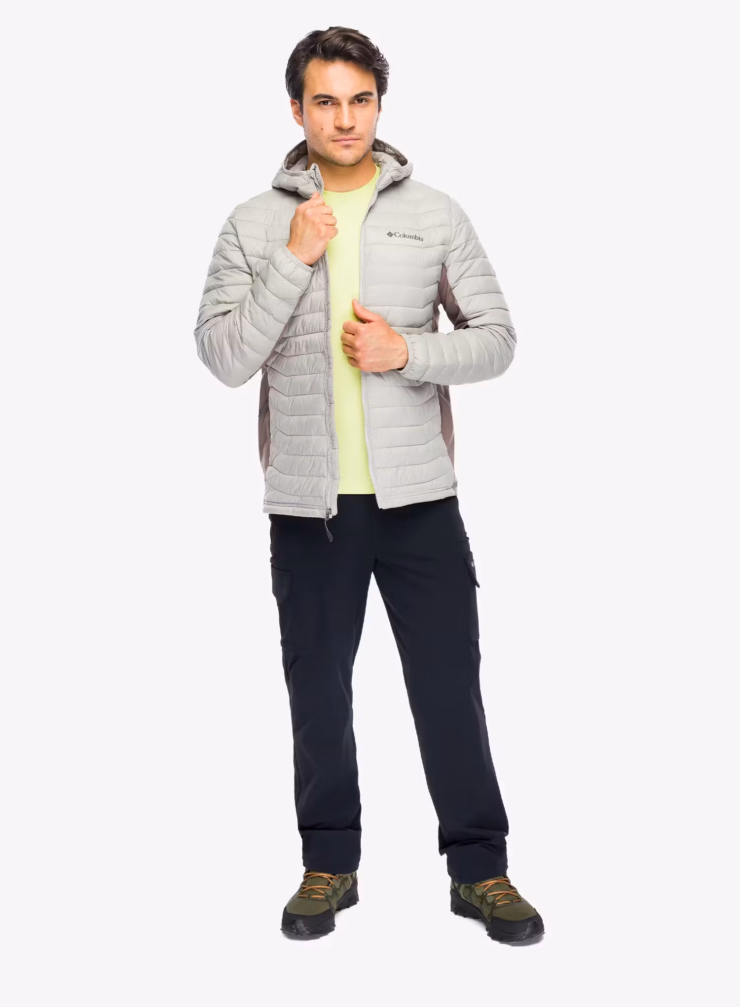 Zateplená bunda Columbia Powder Pass Hybrid Hooded Jacket - flint grey/iron