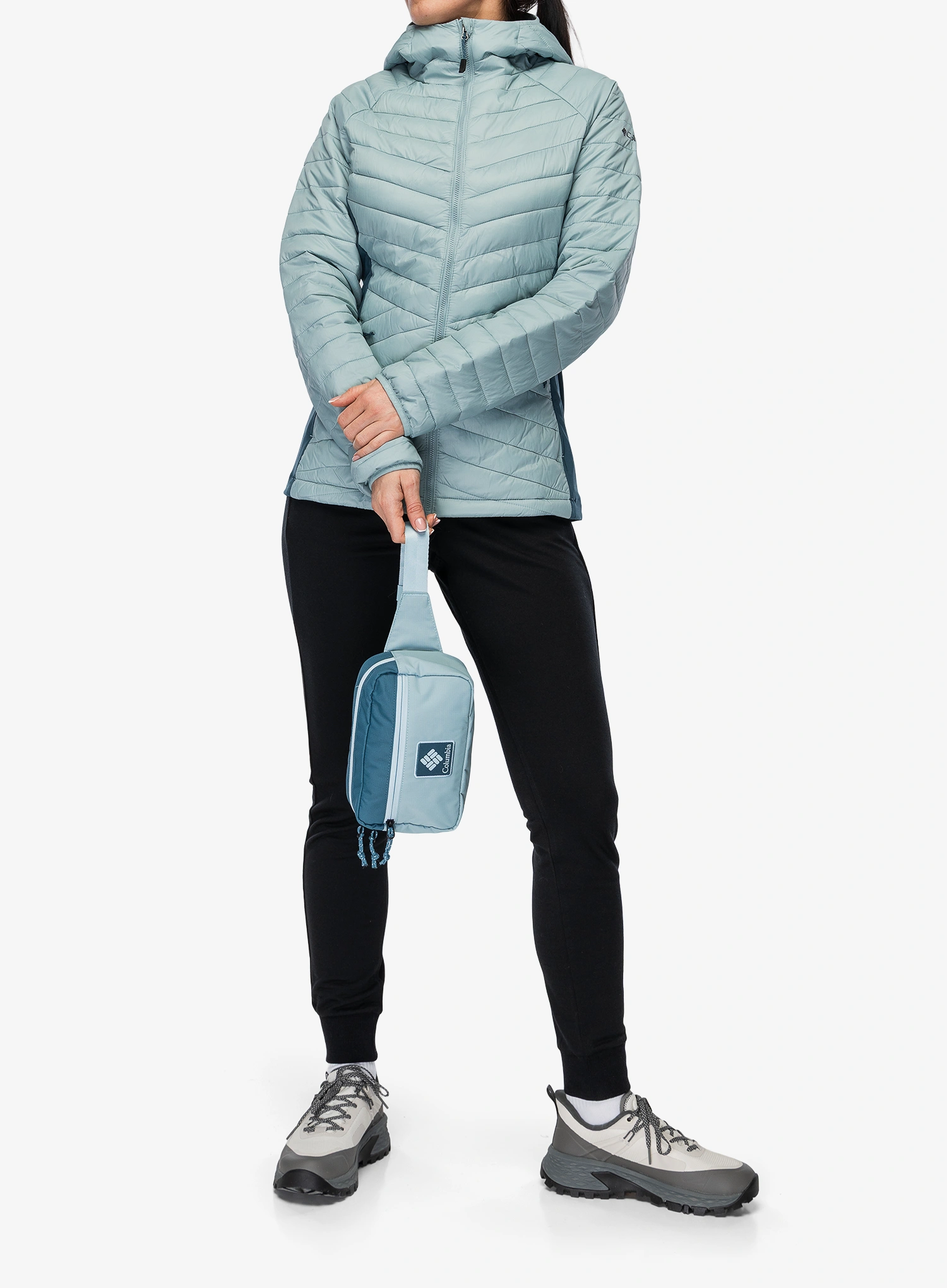 Zateplená bunda dámska Columbia Powder Pass III Hybrid Hooded Jkt - crushed blue/everblue