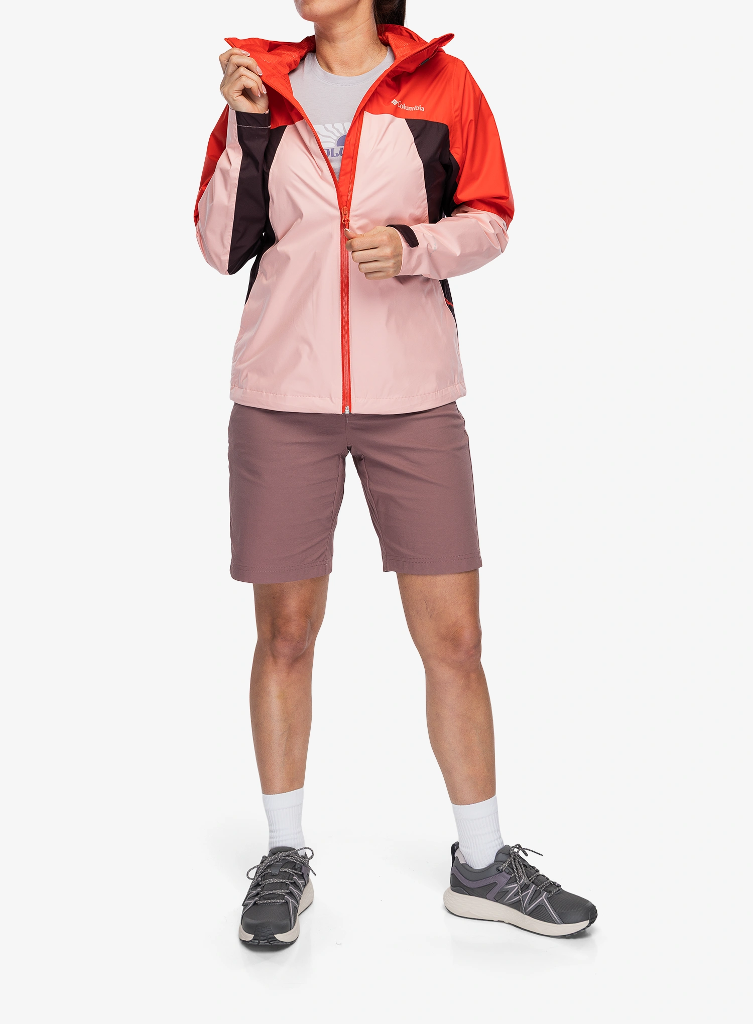 Nepremokavá bunda dámska Columbia Inner Limits IV Jacket - pink sand/poppy red/moonvista