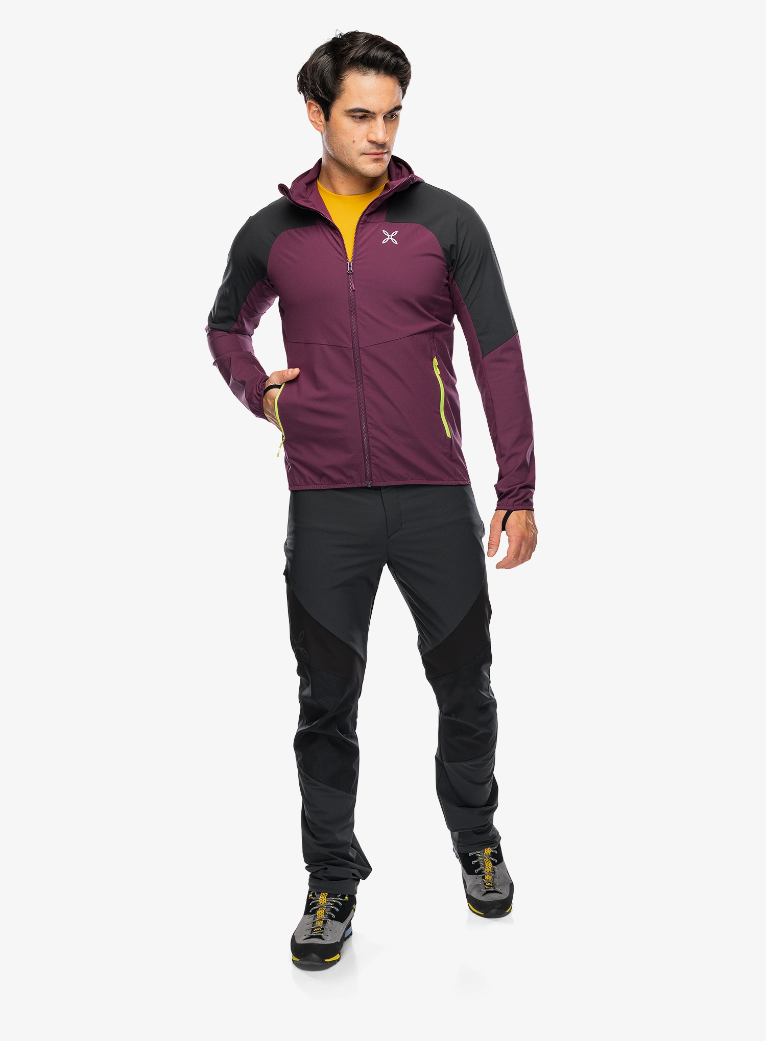 Softshellová bunda Montura Rise Hooded Jacket - wine red/sunny lime