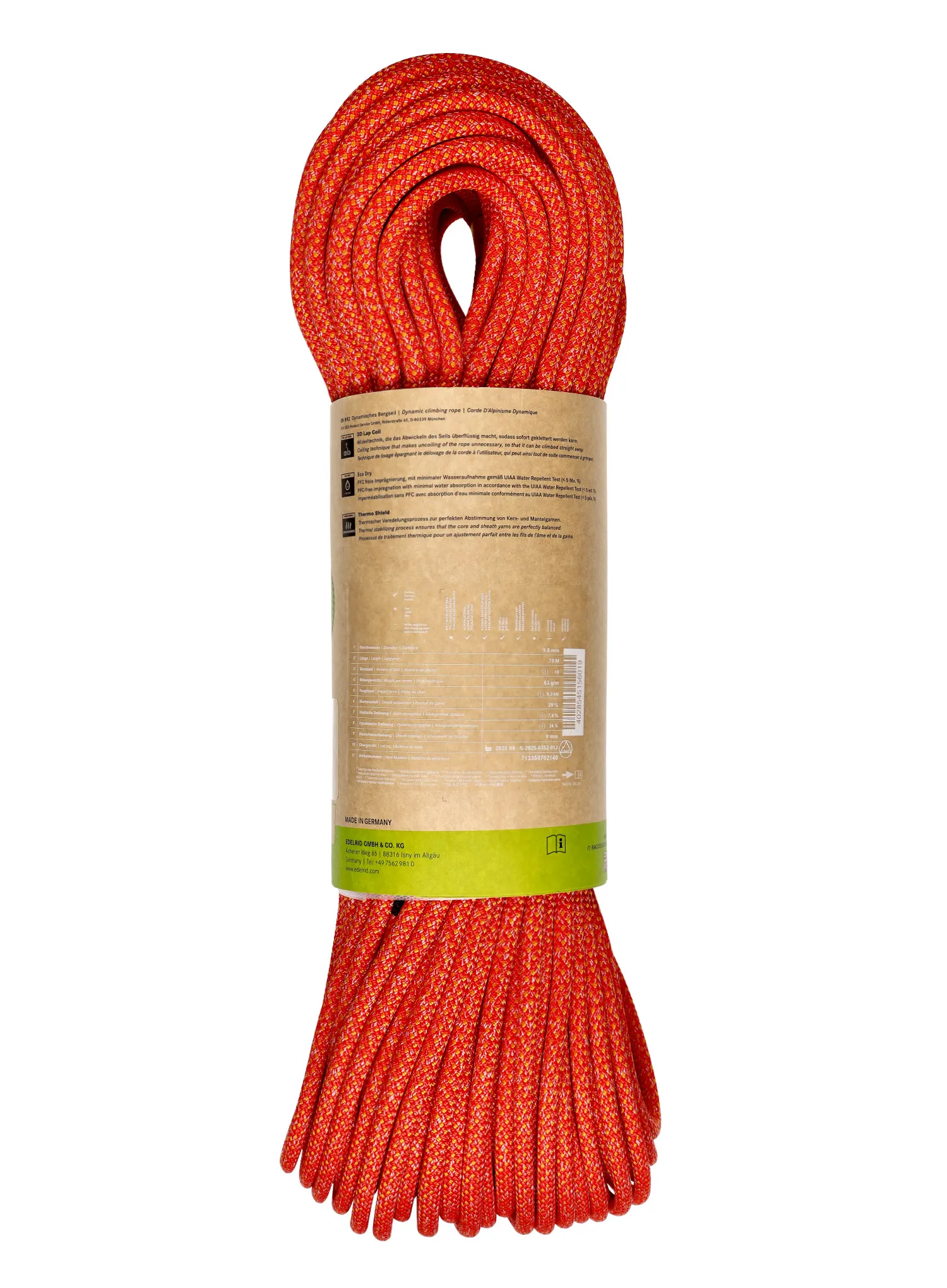 Dynamické lano Edelrid Heron Eco Dry 9,8 mm 70 m - fire