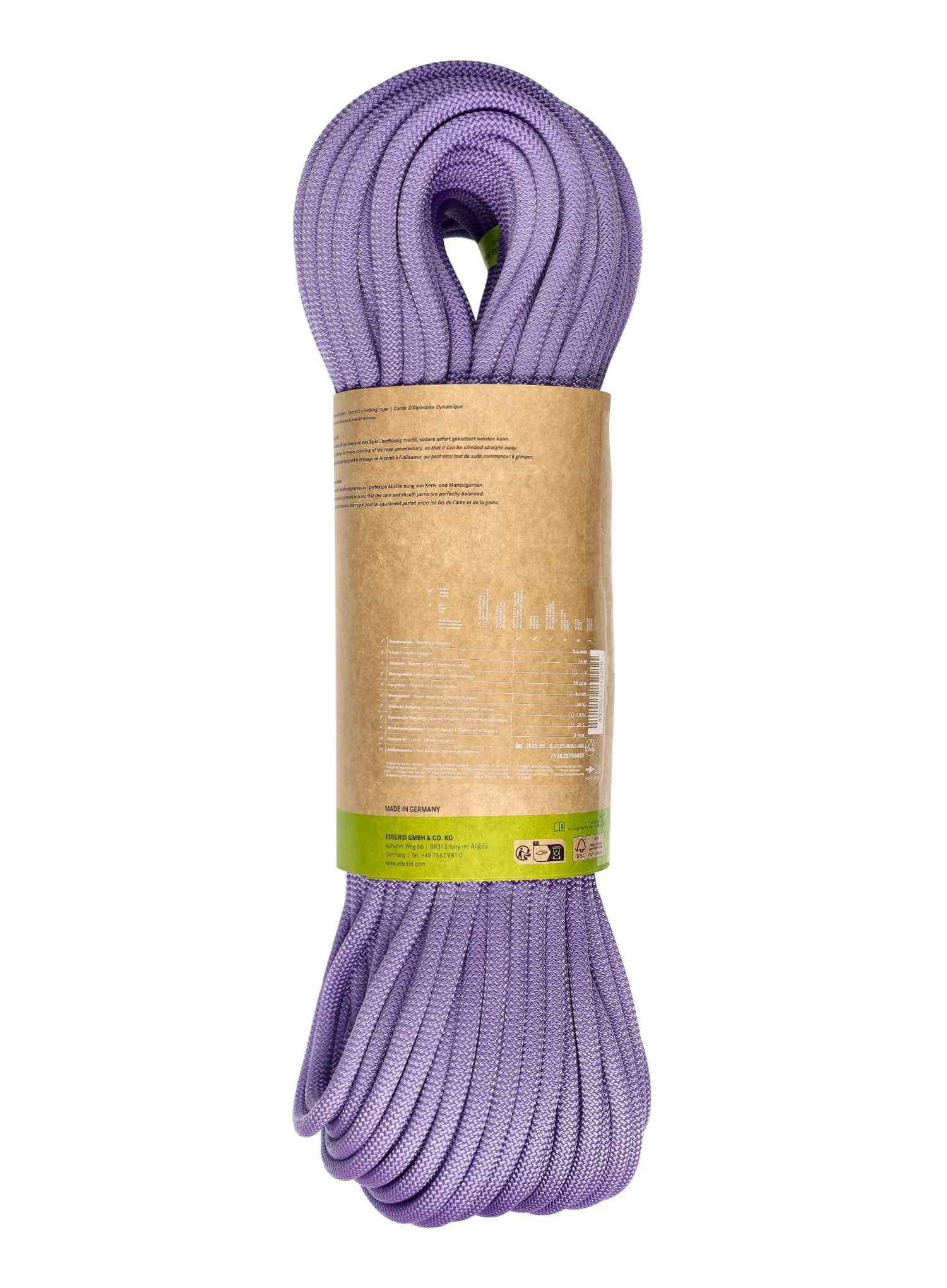 Dynamické lano Edelrid Neo 100 3R 9,6 mm 70 m - lavender