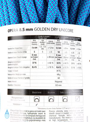 Horolezecké lano Beal Opera 8,5 mm 50 m Unicore Golden Dry - blue