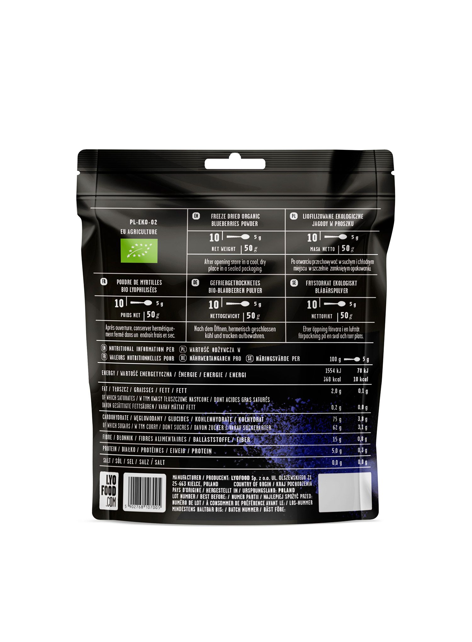 Lyofilizát LYOFOOD Organický čučoriedkový prášok 50 g