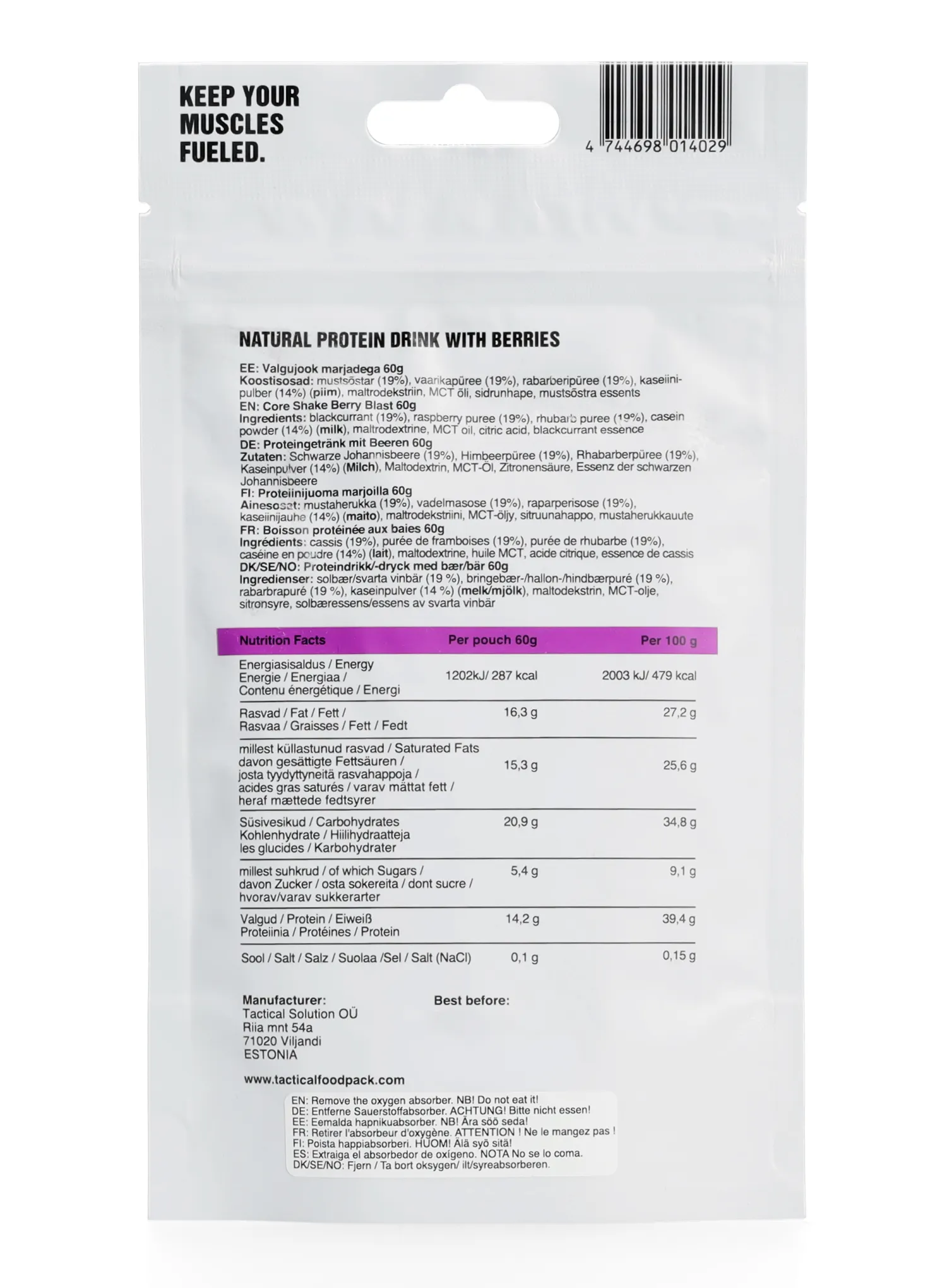 Proteínový nápoj Tactical Foodpack Core Shake Berry Blast 260 ml