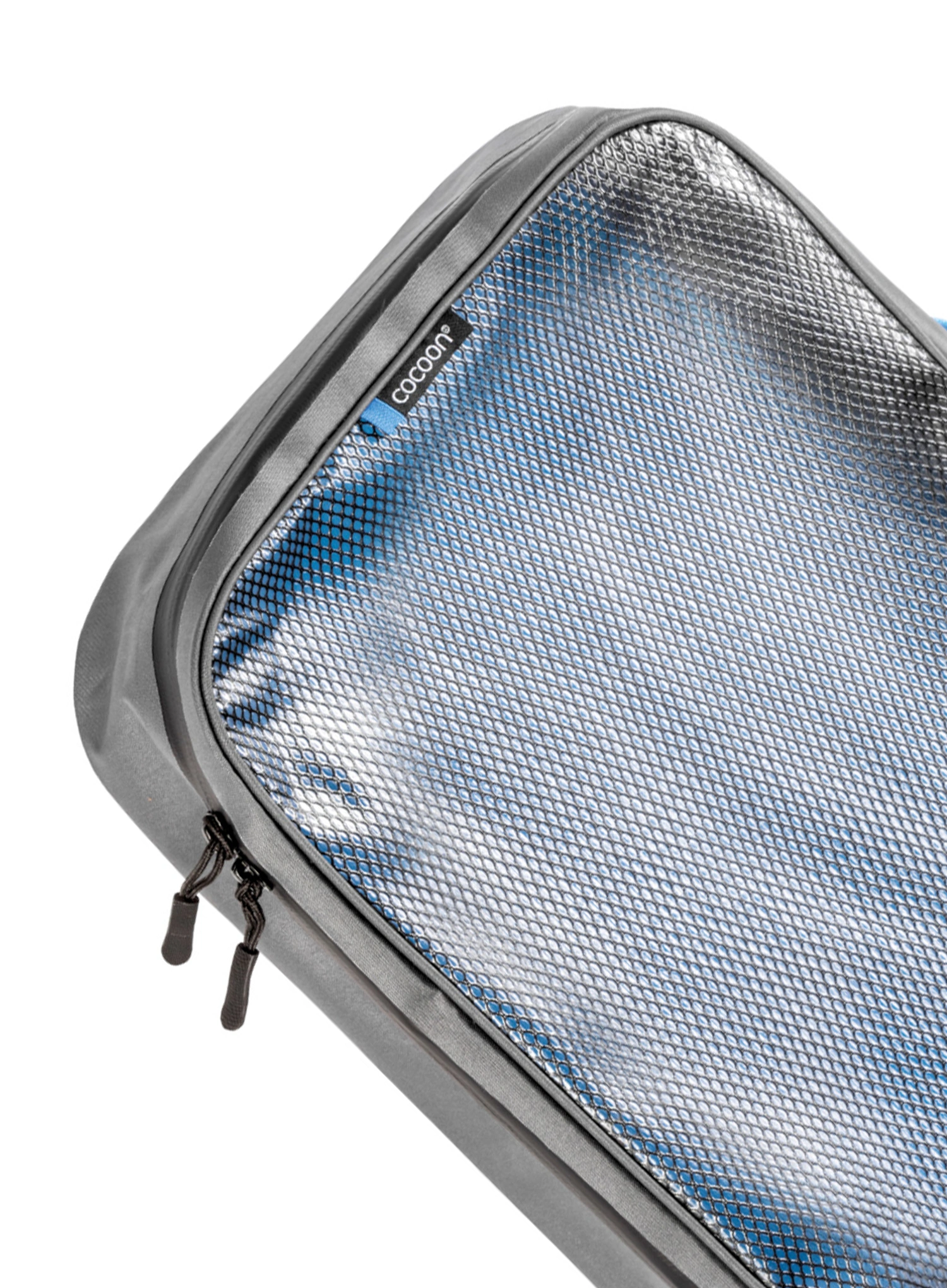 Cestovný organizér Cocoon Packing Cube - Laminated Net Top L - grey/blue