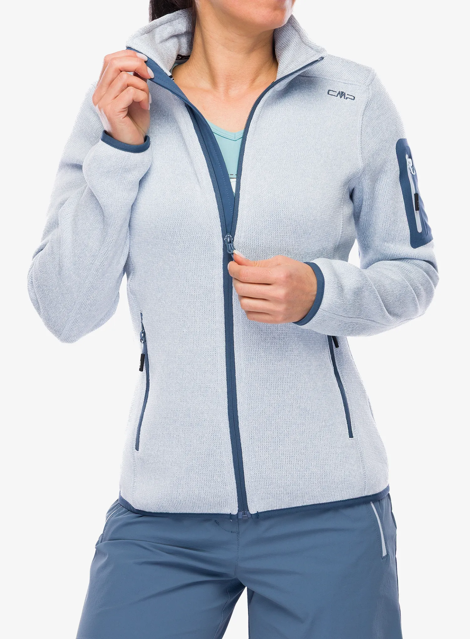 Flísová mikina dámska CMP Haze Jacket Knitted - sky blue/bianco