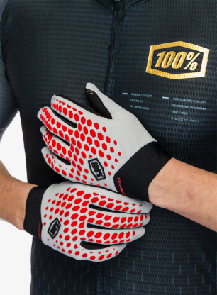 Cyklistické rukavice 100% Geomatic Gloves - grey/racer red