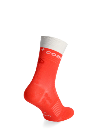 Bežecké ponožky Compressport Mid Compression Socks V2.0 - fluo red/white
