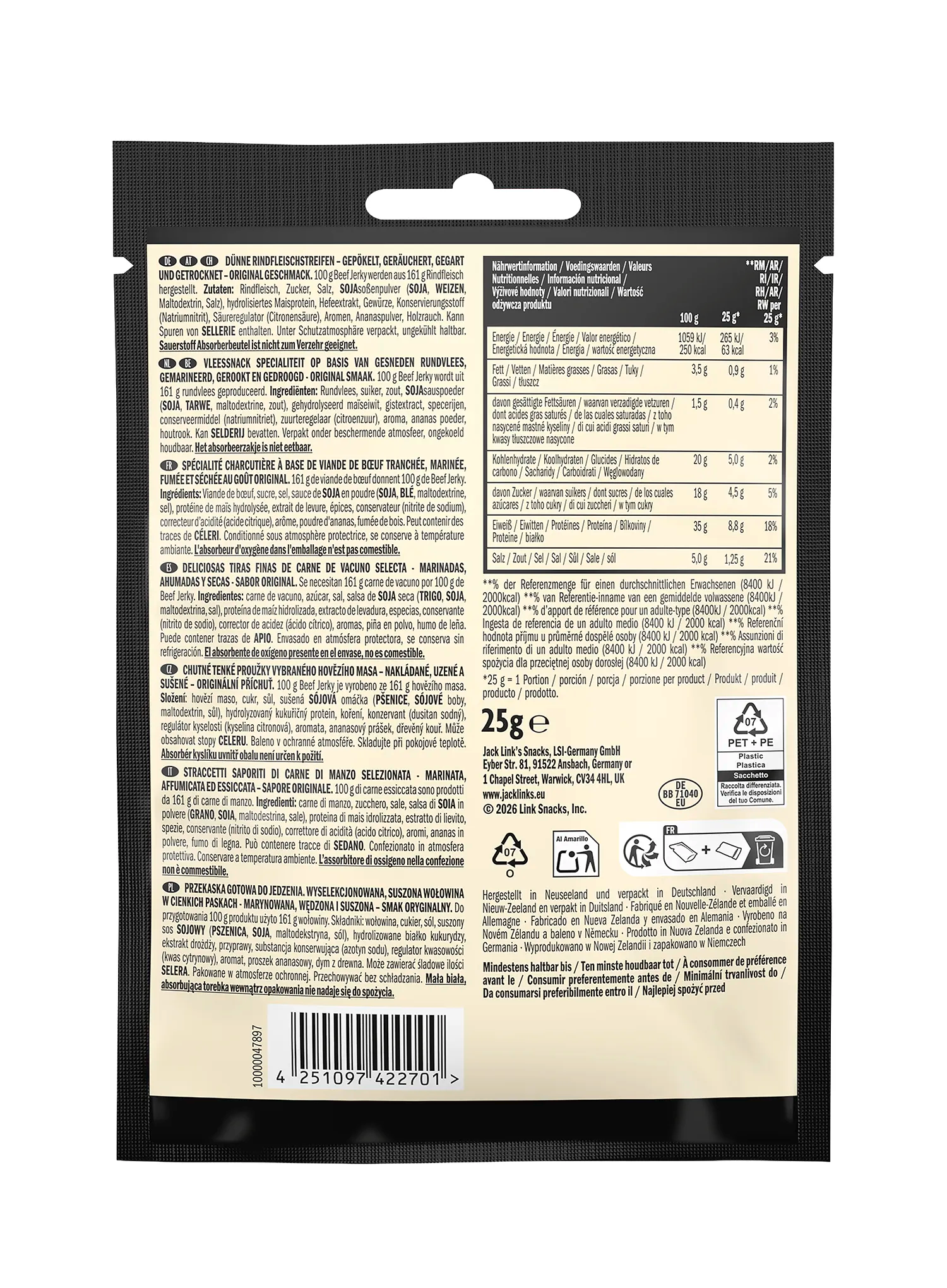 Sušené hovädzie mäso Jack Link's X MrBeast Beef Jerky Original 25 g