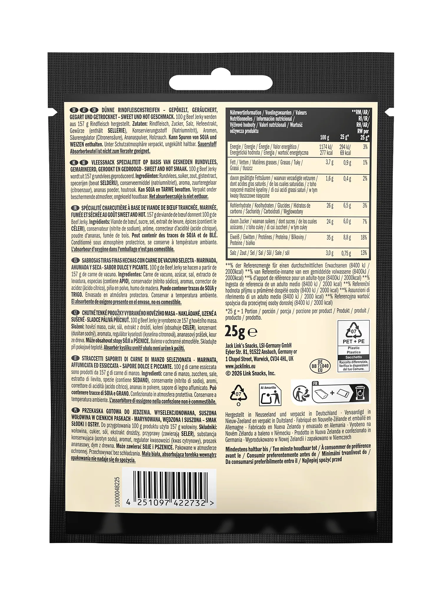 Sušené hovädzie mäso Jack Link's X MrBeast Beef Jerky Sweet & Hot 25 g