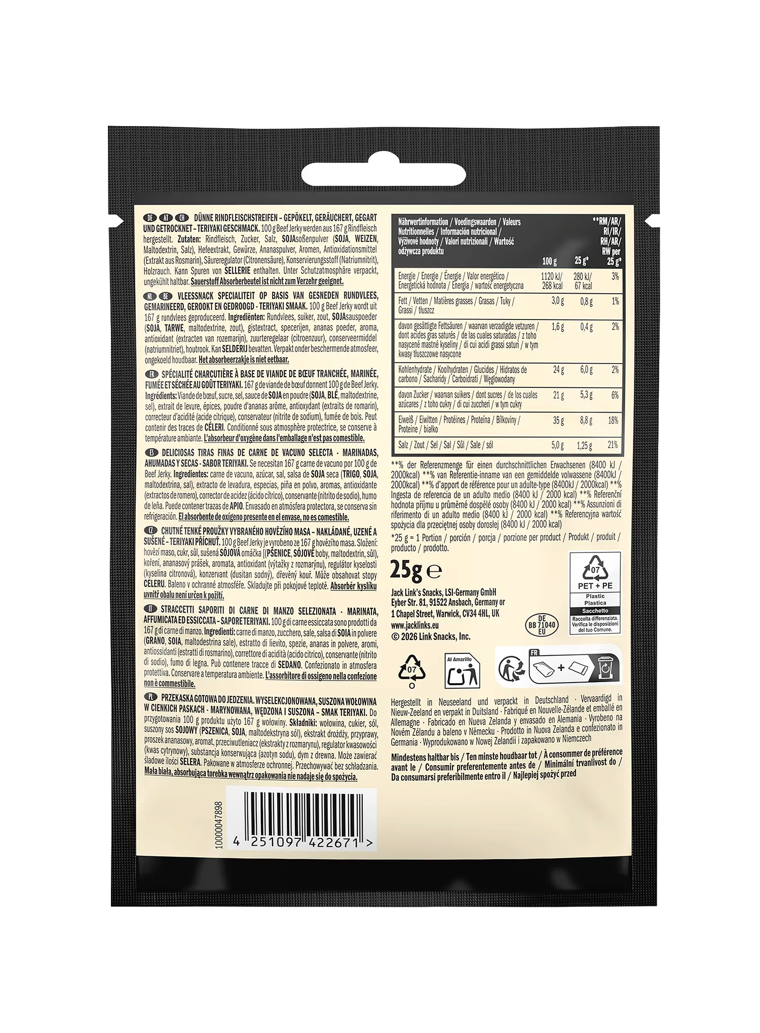 Sušené hovädzie mäso Jack Link's X MrBeast Beef Jerky Teriyaki 25 g