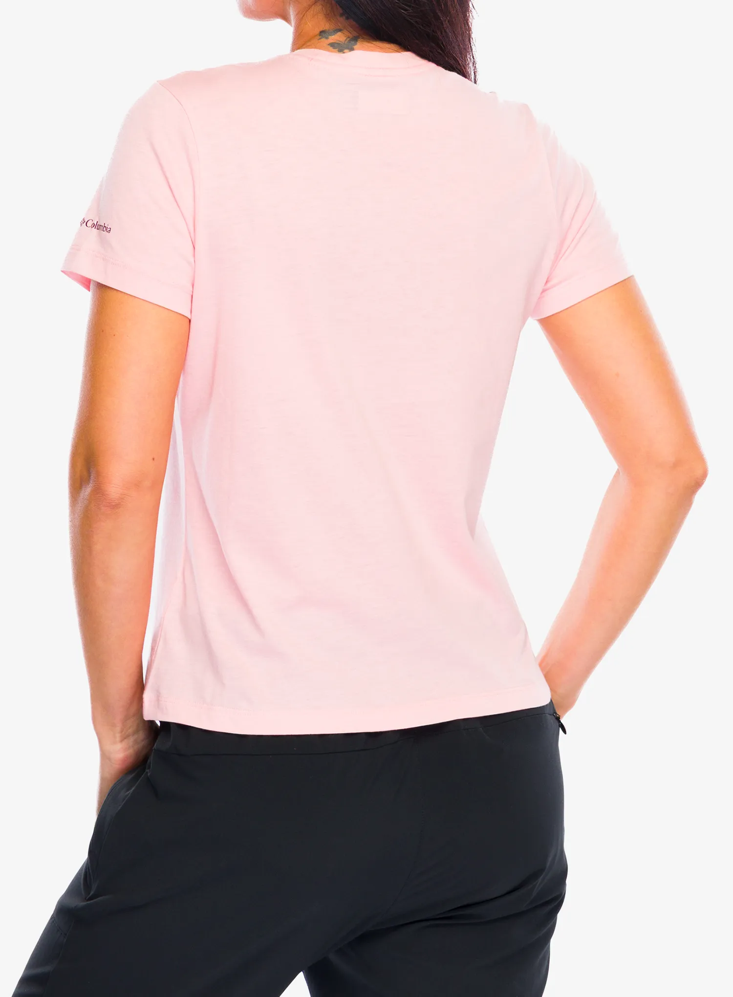 Tričko dámske Columbia Ruby Springs Graphic Fitted S/S - pink sand/get hiked
