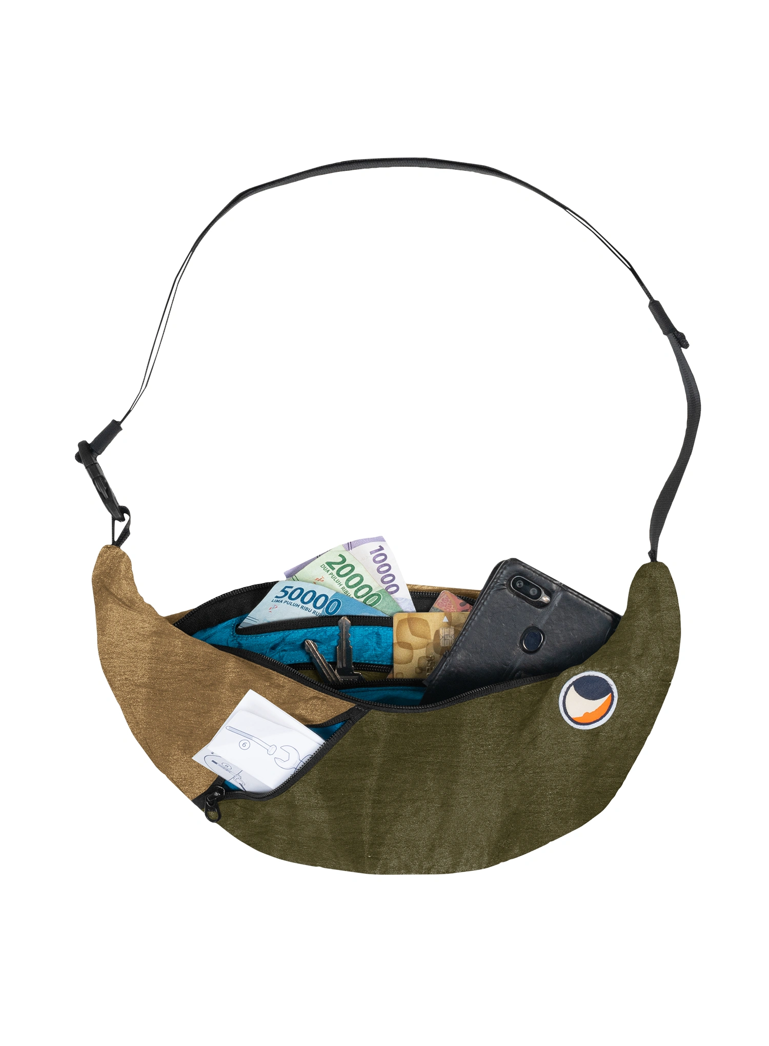 Taška Ticket To The Moon Upcycled Sling Bag - army green/brown