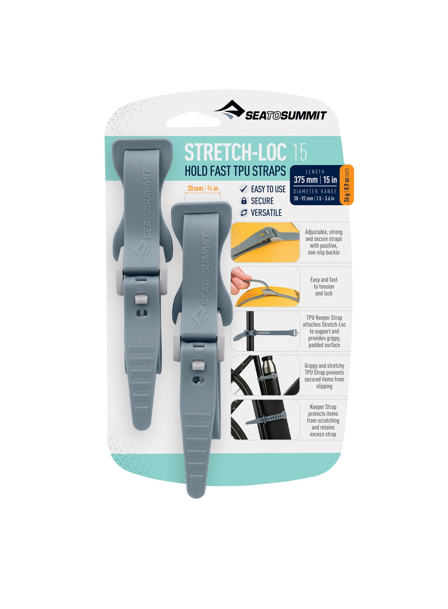 Popruhy Sea To Summit Stretch-Loc 15 - 20 mm x 375 mm 2 Pack - grey