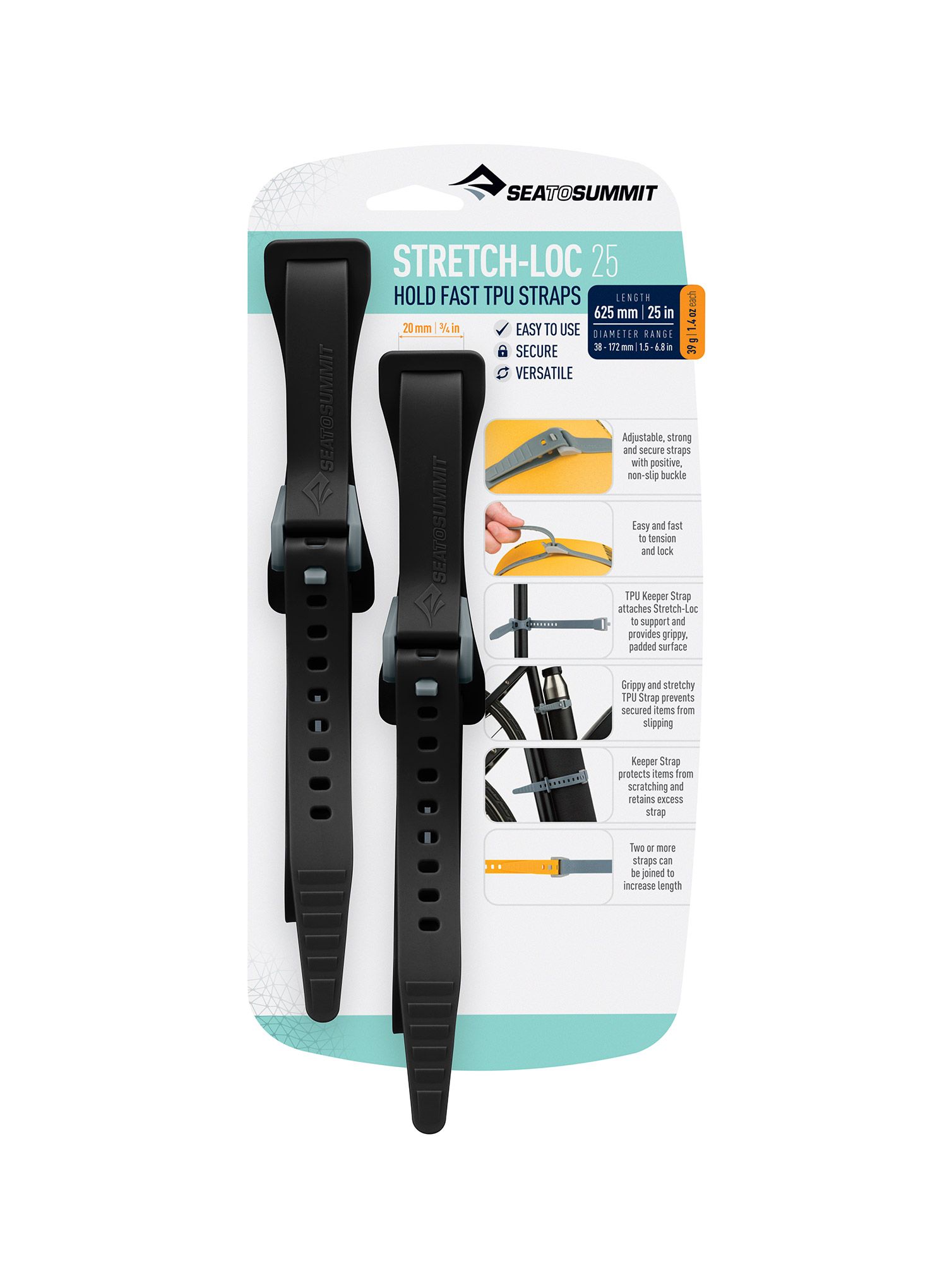 Popruhy Sea To Summit Stretch-Loc 25 - 20 mm x 625 mm 2 Pack - black